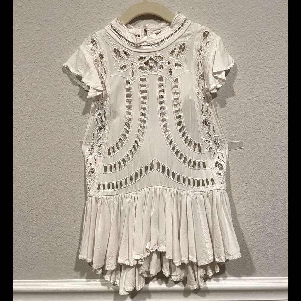 Free People- White Eyelet , open sides, ruffle, top - Size XS